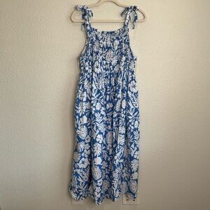 Beachlunchlounge Womens M Tropical Midi Dress Cotton Gauze Blue Vacation